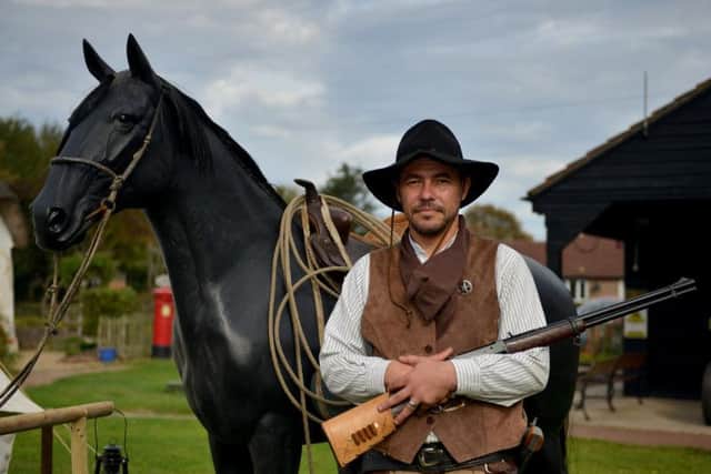 Gunslinger John Fretwell aka Blunt with a fibre glass horse.