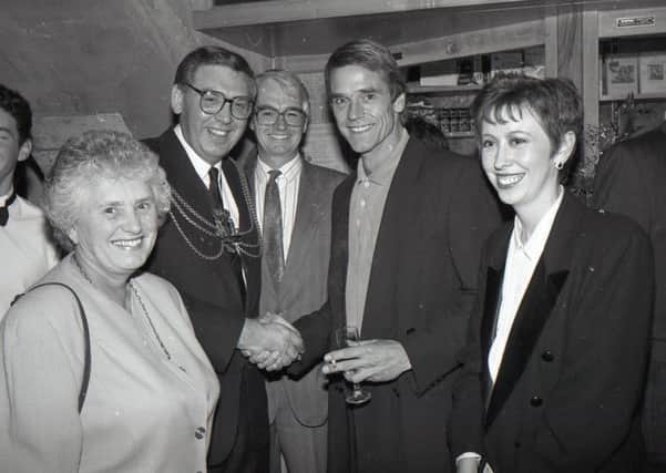 Jeremy Irons being welcomed to Blackfriars by the Mayor and Mayoress Couns Keith and Joyce Dobson, Michael Hancock, managing director of Palmer and Bell, and arts centre director Sue McCormick.