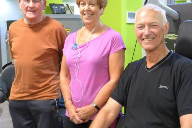 Pete Simpson, (left) is pictured with friends and fellow fitness enthusiasts Jeff and Linda Harwood ANL-181017-141724001