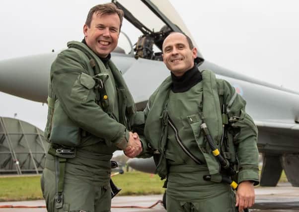 Group Captain Baulkwill (left) is congratulated by Group Captain Flewin after his last flight at RAF Coningsby
Captain Flewin after his last flight. Picture: SAC James Skerrett.