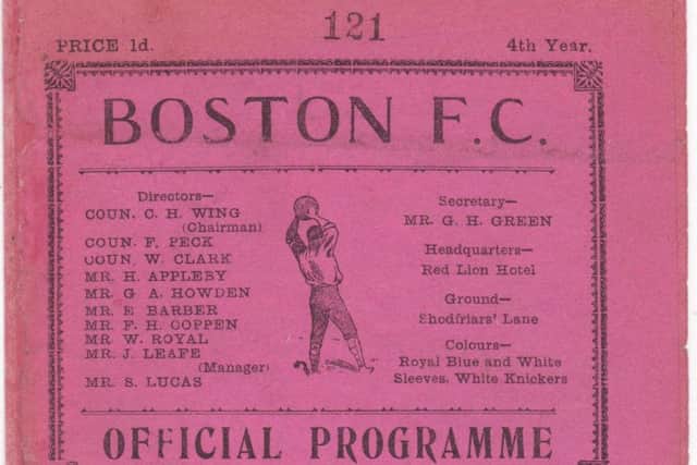 Pictured is a Boston FC v Sutton programme from 1925.