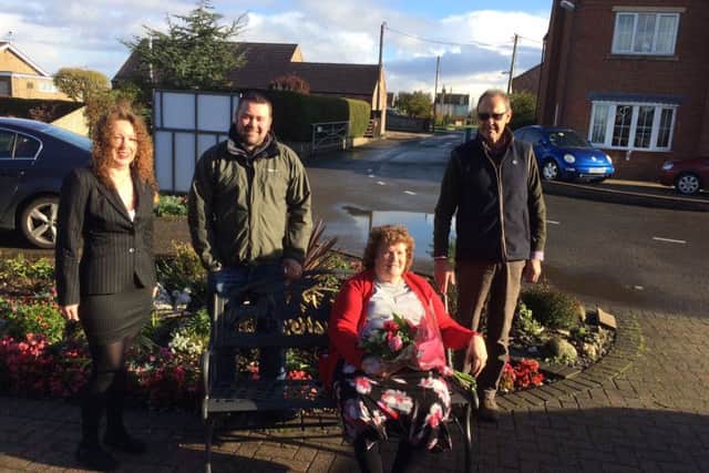 The bench presentation to Jean Scott, of Walcott Parish Council.