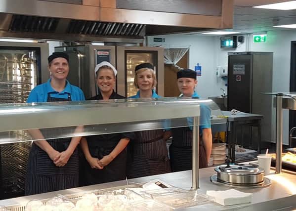 Kelly Harrison with other members of the catering team at Banovallum School. Photo: Supplied
