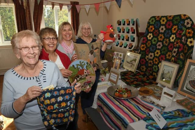 Folkingham Craft Group holding a two day exhibition in village hall. L-R Janet Driscoll, Rosa Coia, Laura King and Laz Munday with some of the group's work. EMN-181024-095929001