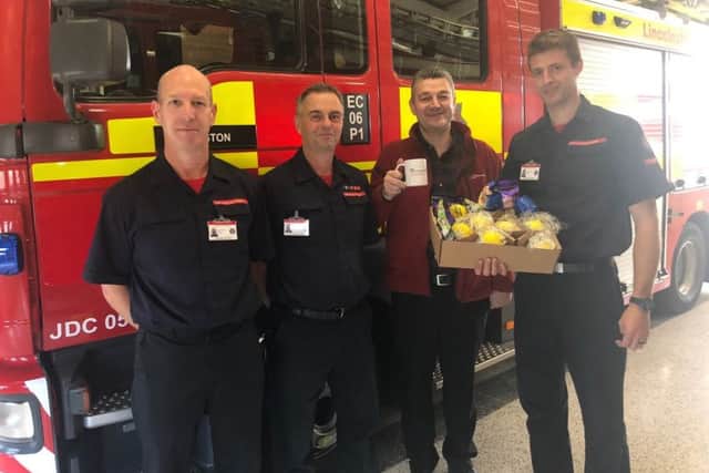 Scott Dalton visited the Boston fire crew later today with a basket of BBC Radio Lincolnshire goodies to say 'thank you'.