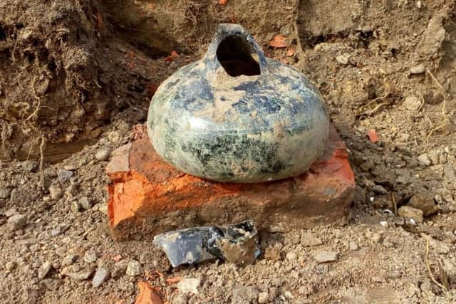 Some of the pottery found at the site. This one dates back to c. 1680-1720.