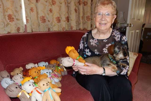 Gill Goulder, of Kirton, with some of the bears she has knitted for this year's shoe box appeal.