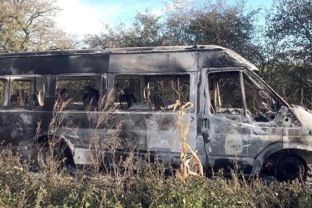Tealby School bus was found burnt out in a field between Waddingham and Redbourne EMN-181031-145656001