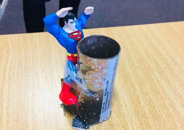 This firework was found (with Superman action figure attached) by the team at Louth Fire Station.
