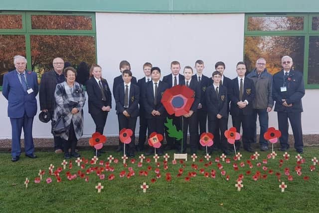 members of the Horncastle War Memorial Committee with Banovallum pupils