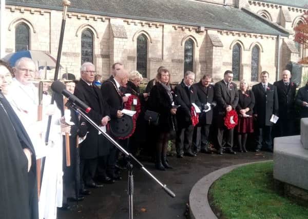 Town, District and County councillots joined representatives of armed forces and local organisations, youth groups and schools around the Memorial in Skegness for the laying of wreaths.. ANL-181111-161831001