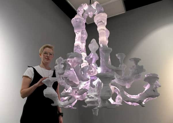 Festival of Glass at National Centre for Craft and Design. Artist Erin Dickson of Sunderland with her artwork, Authentic Venetian Chandelier. EMN-181211-105004001