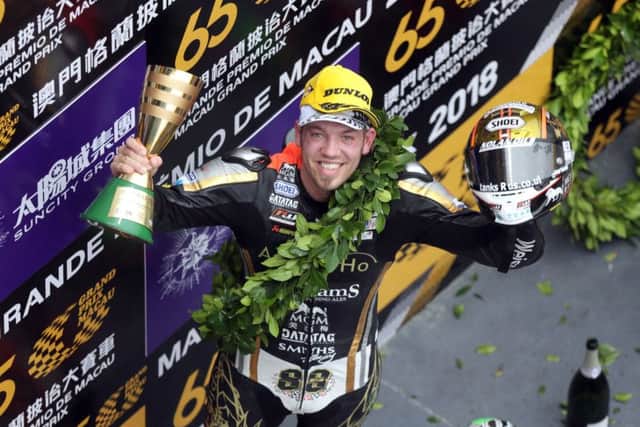 Peter Hickman celebrates winning the 2018 Macau Grand Prix for the third time in four years.
PICTURE BY STEPHEN DAVISON EMN-181119-110436002