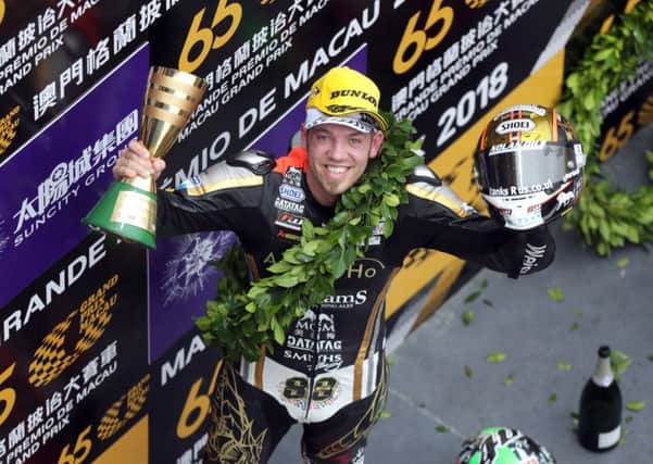 Peter Hickman celebrates winning the 2018 Macau Grand Prix for the third time in four years.
PICTURE BY STEPHEN DAVISON EMN-181119-110436002