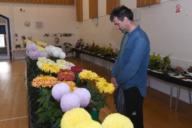 Spilsby and District Chrysanthemum Show. Richard Mason looking at the displays.