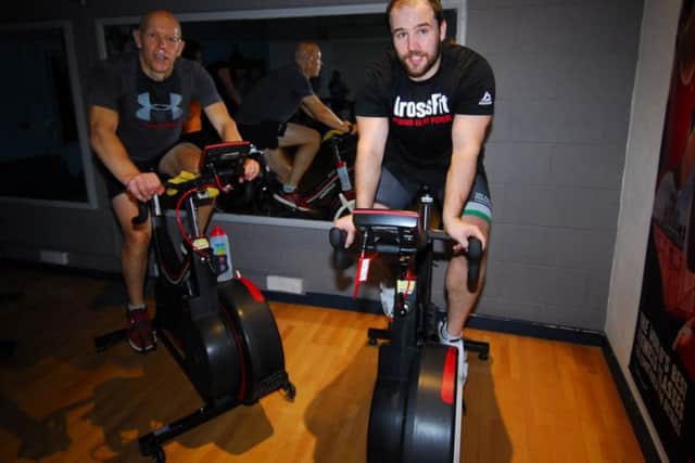 Chris Clark and Shaun Fisher on their 24 hour static cycle marathon at Sleaford's Better Gym. EMN-181120-143511001