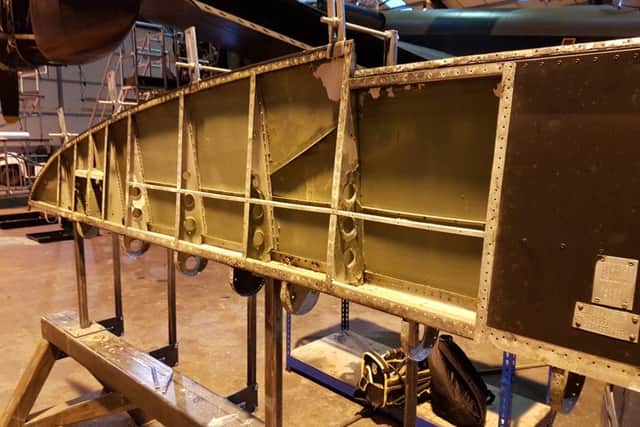 A rudder with some skins removed.