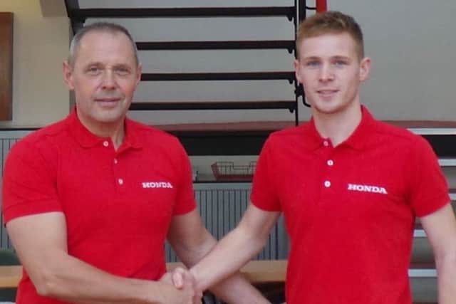 Tom with Honda Racing team manager Havier Beltran EMN-181121-174046002