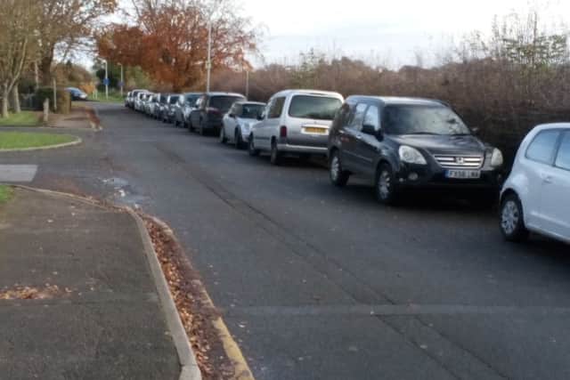 Parked cars in Bowl Alley Lane which is at the centre of renewed concerns about safety