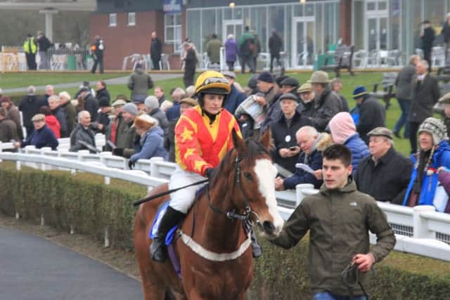 Michael Chapmans Les Freemantle - an 80/1 winner at Rasen earlier this month - pictured in the parade ring before running fourth with Rachael Macdonald on board PICTURE: Peter Thompson EMN-181126-121317002