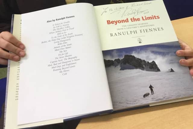 This book wtitten by explorer Ranulph Fiennes was signed by him for the Richmond School, Skegness. ANL-181212-132420001