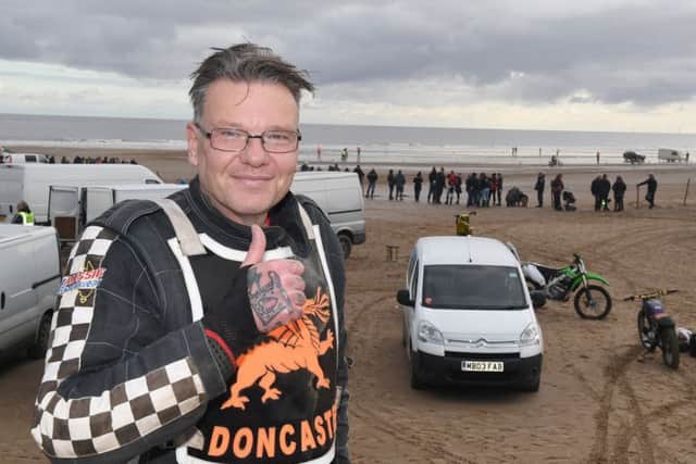 Nigel celebrates a successful return to sand racing in Mablethorpe.