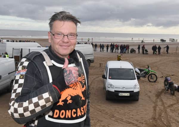 Nigel celebrates a successful return to sand racing in Mablethorpe.