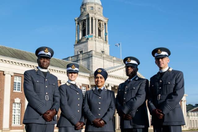 Pictured from left - Rev (Flight Lieutenant) J Mbayo, Rev (Flight Lieutenant) C J Harrison, Rev (Flight Lieutenant) Mandeep Kaur,
Chaplain (Flight Lieutenant) Ali Omar, Rev (Flight Lieutenant) Philip Johnson. In a first for the Royal Air Force and the British Military, a Sikh Chaplain and Muslim Padre graduated as RAF Chaplains this week following basic training at the RAF College Cranwell. Photo: Laurence Platfoot. EMN-181217-142322001