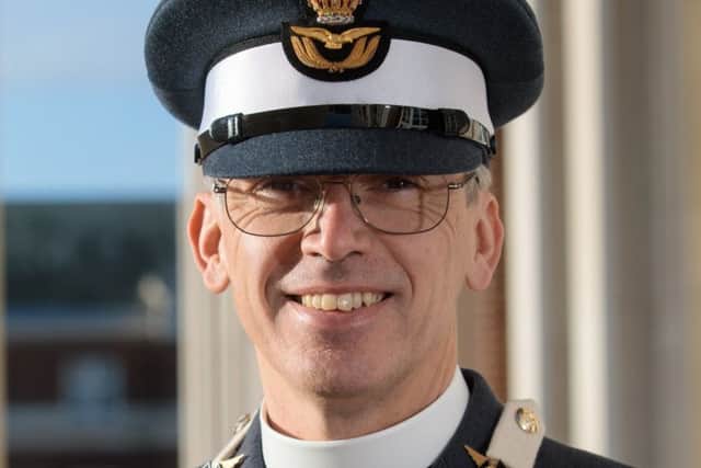 Reverend (Flight Lieutenant) Philip Johnson of Sleaford, one of five Chaplains to graduate from a combination of Regular and Reserve Officer Training Courses held at RAF College Cranwell. Photo by Laurence Platfoot. EMN-181217-142345001
