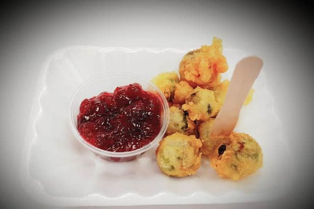Battered sprouts - with cranberry jelly of course! EMN-181219-125721001