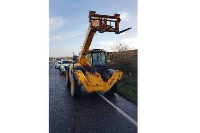 Traffic hazard. This JCB forklift was stolen from a building site near King's Lynn and thieves made it as far as Sleaford before running out of fuel. EMN-181220-100118001