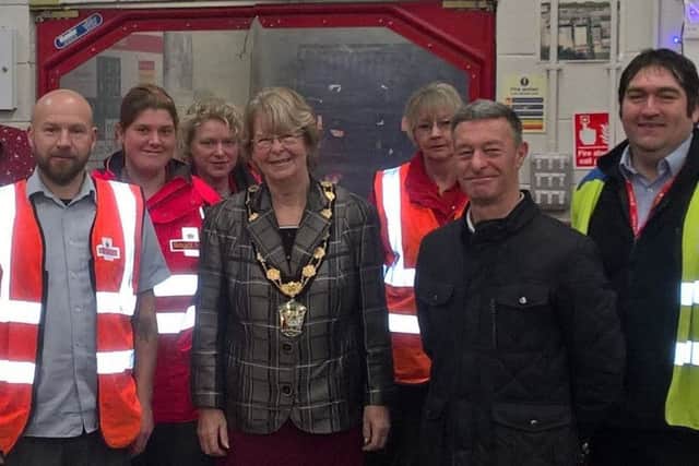 Coun Pat Mewis paid a festive visit to posties at Market Rasen delivery office EMN-181220-184318001