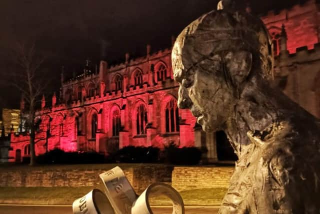 St James' Church, Louth, was lit up red over the New Year to raise awareness for mental health. (Photo: Tanya Kuzemczak).