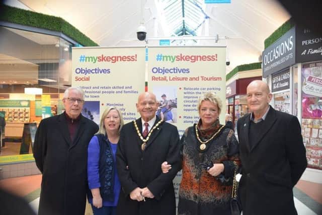 Coun Dick Edginton, Coun Susan Blackburn, the Mayor and |mayoress Coun Sid Dennis and his wife Marie and Coun Trevor Burnham. were out chatting to residents in the Hildreds Centre, Skegness, at the weekend. Photo: Barry Wilkson. ANL-190114-104256001