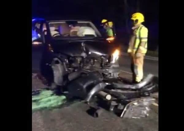 The wreckage of Jake Humphrey's Mercedes after the smash at East Heckington. EMN-190116-154950001