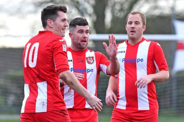 Andrew Bullivant, Scott Lowman Richard Jackson. Horncastle v Immingham action. Photo: John Aron.