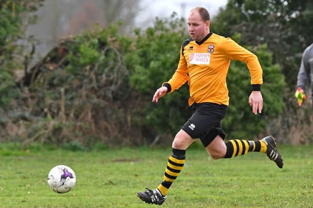 Dan Starkey. Coningsby Reserves v Skegness Town A. photo: John Aron.
