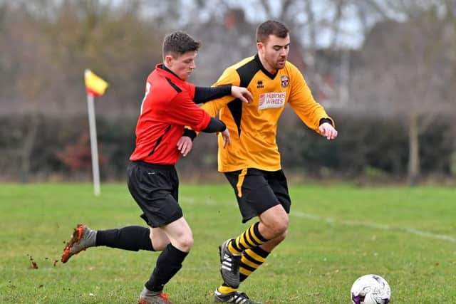 Josh Whittam. Coningsby Reserves v Skegness Town A. photo: John Aron.