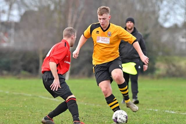 Morgan Coombes. Coningsby Reserves v Skegness Town A. photo: John Aron.