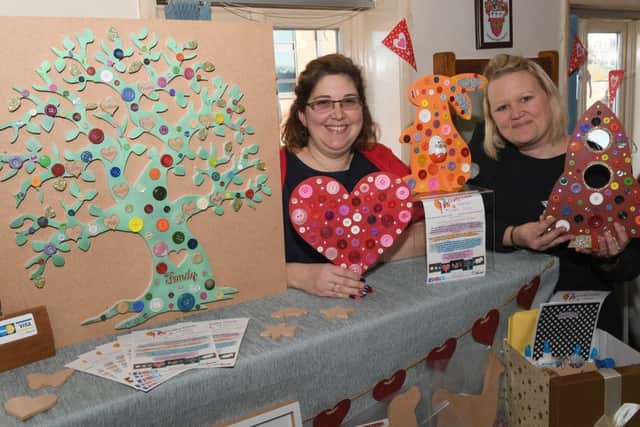 Valentines Craft Market at Sleaford Town Hall. L-R Lindsay Gardner and Rachel Ryan of Crafty Crew. EMN-190402-143516001