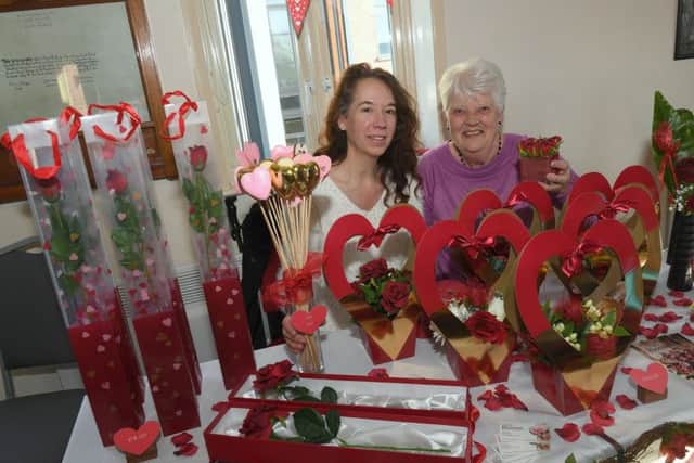 Valentines Craft Market at Sleaford Town Hall. L-R Sarah Clay with her stall Indigo Blooms, with helper Kay Benney. EMN-190402-143426001