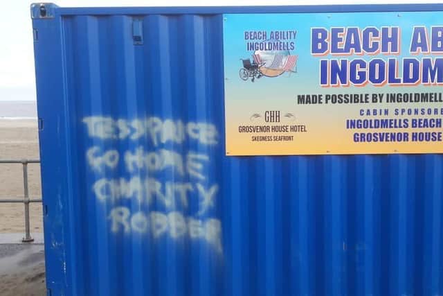 A unit containing beach wheelchairs for the disabled has been sprawled with graffiti, along with other places along the promenade.by ANL-190402-144812001