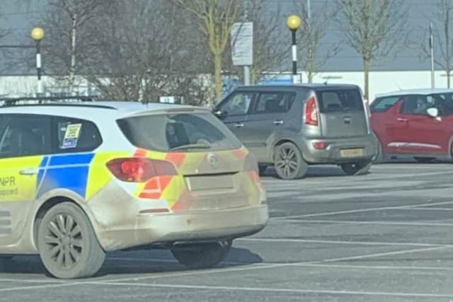 This image of a police car number plate covered in dirt was tweeted by Stephen McGowan from Tesco car park in Skegness. ANL-190402-162936001
