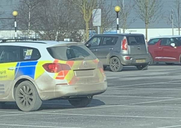 This image of a police car number plate covered in dirt was tweeted by Stephen McGowan from Tesco car park in Skegness. ANL-190402-162936001