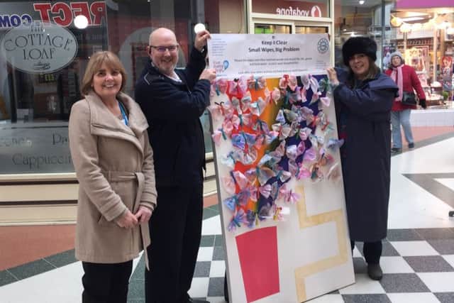 Pictured (from left) Jackie Lane, Steve Andrews, centre manager, Hildreds Shopping Centre, and Collette Parker, from Anglian Water.