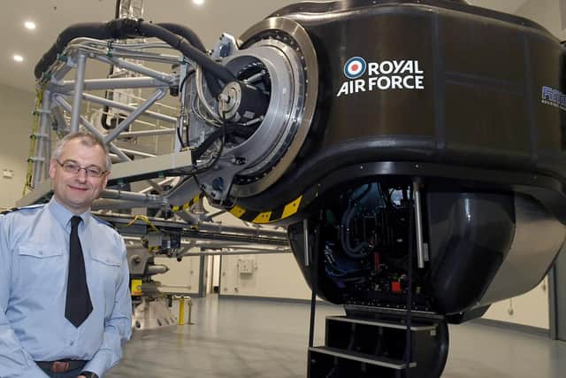 Air Commodore David McLoughlin and the High G centrifuge gondola.