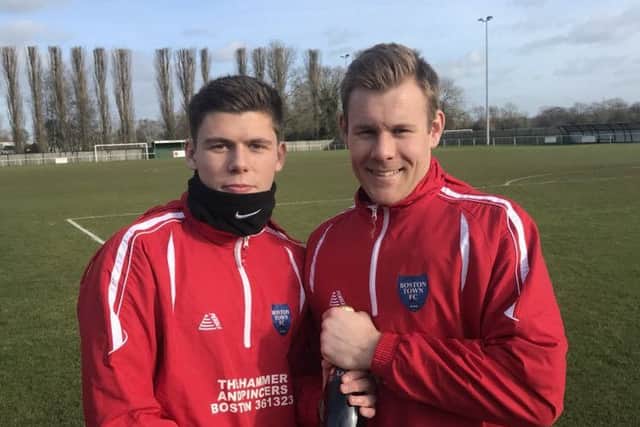 Ollie Pinner (right) with Town skipper Danny Horton.