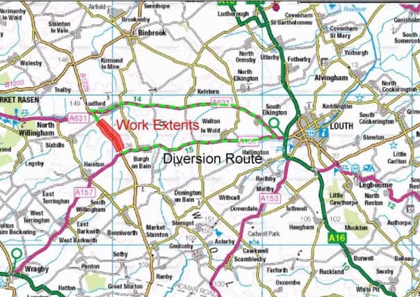 Work will be carried out next month on the B1225 Caistor High Street between Ludford and Burgh on Bain, as highlighted.