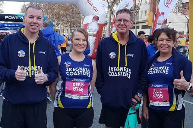 Pictured, from right, are Neil, Debbie, Ian and Julie before the start of the race in Spain.