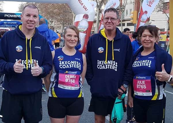 Pictured, from right, are Neil, Debbie, Ian and Julie before the start of the race in Spain.